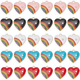 SUNNYCLUE 30Pcs 5 Colors Rainbow Heart Charm Rainbow Love Charms Heart Rainbow Charms Metal Alloy Rhinestone Golden Love Gay Pride Rainbow Strip Sweet Charms Bulk for Jewelry Making Charms Earring