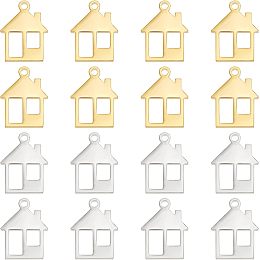 DICOSMETIC 40Pcs 2 Colors House Shape Charms Stainless Steel Sweet Home Pendant Gold Color Building Shape Pendants for DIY Necklace Bracelet Keychain Jewellery Making Accessories, Hole: 1.2mm