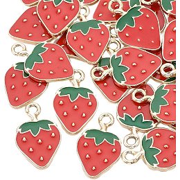 Arricraft 100 Pcs Strawberry Pendants Charms, 20.5x13mm Alloy Enamel Fruit Pendants for Earring Bracelet Necklace Jewelry Making-Red