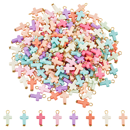 NBEADS About 200 Pcs Cross Acrylic Pendants, Random Colors Opaque Cross Pendants Crucifix Cross Charm Beads with Iron Finding for Easter DIY Crafts Bracelet Necklace Jewelry Making, Hole: 3mm