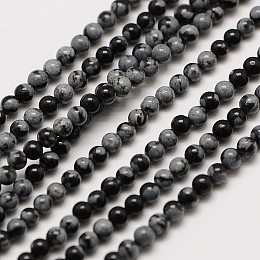 Honeyhandy Natural Snowflake Obsidian Round Bead Strands, 2mm, Hole: 0.8mm, about 184pcs/strand, 16 inch