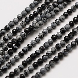 Honeyhandy Natural Snowflake Obsidian Round Bead Strands, 3mm, Hole: 0.8mm, about 126pcs/strand, 16 inch