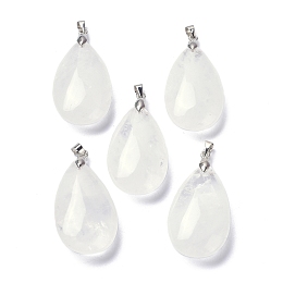 Honeyhandy Natural Quartz Crystal Pendants, with Brass Finding, Teardrop, 35x20x7.5~9mm, Hole: 4x3.5mm