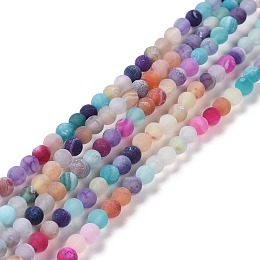 Honeyhandy Natural Weathered Agate Beads Strands, Dyed, Frosted, Round, Mixed Color, 4mm, Hole: 1mm, about 97pcs/strand, 15.1 inch