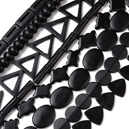 Honeyhandy Natural Black Jade Beads Strands, Triangle & Oval & Column, Mixed Shapes, 18~40x12~39.5x4~12mm, Hole: 1.2~4mm, about 13~33pcs/strand, 15.35~16.54 inch(39~42cm)