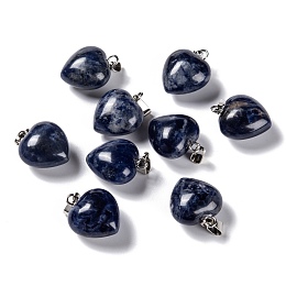 Honeyhandy Natural Sodalite Pendants, with Platinum Brass Loops, Heart, 18~19x15~15.5x7.5~10mm, Hole: 6x2.5~3mm