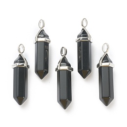 Honeyhandy Natural Obsidian Pendants, with Platinum Tone Brass Findings, Bullet, 39.5x12x11.5mm, Hole: 4.5x2.8mm