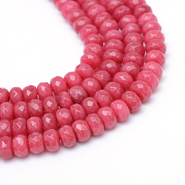 Honeyhandy Faceted Rondelle Dyed Natural White Jade Bead Strands, Indian Red, 8~9x5~6mm, Hole: 1mm, about 70pcs/strand, 14.5 inch