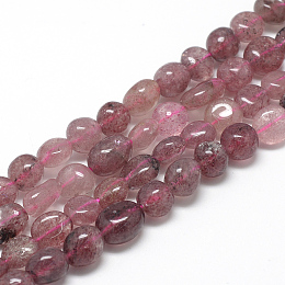 Honeyhandy Natural Strawberry Quartz Beads Strands, Oval, 8~15x7~12x4~12mm, Hole: 1mm, about 30~45pcs/strand, 15.7 inch