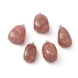 Honeyhandy Natural Strawberry Quartz Pendants, with Platinum Tone Brass Findings, Nuggets, 23~30x13~22x12~20mm, Hole: 5x3mm