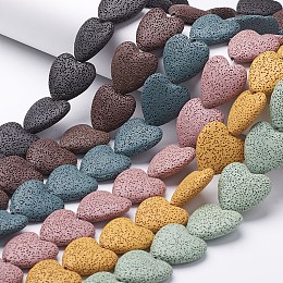 Honeyhandy Dyed Natural Lava Rock Bead Strands, Heart, Mixed Color, 20~21x20~21x7~8mm, Hole: 1mm, about 20pcs/strand, 15.55 inch