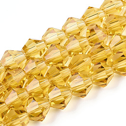 Imitation Austrian Crystal 5301 Bicone Beads, Faceted Glass Beads Strands, Goldenrod, 6x6mm, Hole: 1.2mm, about 47~48pcs/strand, 10.24 inch~10.43 inch(26~26.5cm)