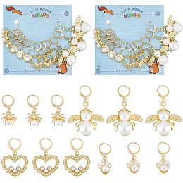 NBEADS 24 Pcs Acrylic Pearl Stitch Markers, Rhinestone Bee/Heart/Spider Alloy Crochet Marker Charms Removable 304 Stainless Steel Clasps Locking Stitch Marker for Knitting Weaving Sewing Jewelry