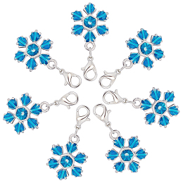 SUNNYCLUE 1 Box 30Pcs Christmas Snowflake Charms Bulk Clip On Bracelet Blue Snowflakes Charm for Jewelry Making Lobster Claw Clasp Zipper Pull Necklace Earring Knitting Needle Crochet Stitch Markers