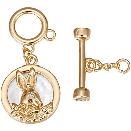 Beebeecraft 1 Box 3 Set Toggle Clasps 18K Gold Plated Brass Shell Rabbit Bracelet Toggle Clasps and T Bar End Clasps for Easter DIY Necklace Bracelet Jewelry Making