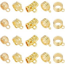 BENECREAT 16Pcs 4 Style Real 18K Gold Plated Brass Tube Bail Beads, Loose Spacer Beads Connectors Hanger Links with Loops for DIY Necklace Bracelet European Jewelry Making, Hole: 2mm