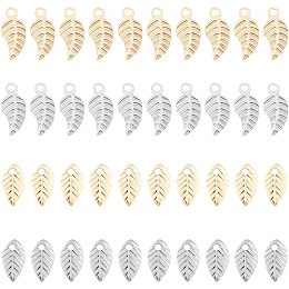 DICOSMETIC 120Pcs 2 Styles Leaf Pendants Tiny Tree of Leaf Charms Golden and Platinum Autumn Leaf Pendants Brass Dangle Charms Supplies for DIY Jewelry Crafts Making, Hole: 1mm