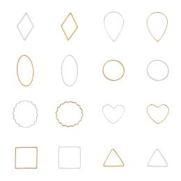 PandaHall Elite 160 pcs 8 Shapes 2 Colors Brass Key Open Bezel Pendant Charm Blank Frame Hollow Pendants for UV Resin Crafts DIY Jewelry Making Golden Silver