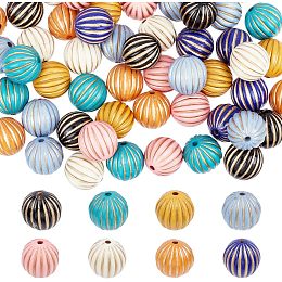 Arricraft 64 Pcs Round Pumpkin Beads, 8 Colors Plating Acrylic Beads with Hole Mixed Color Golden Metal Enlaced Bead Charms for DIY Crafts Jewelry Making