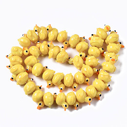 Honeyhandy Handmade Lampwork Beads Strands, Duck, Gold, 18~20x16~17x13~15mm, Hole: 1.2~1.5mm, about 40pcs/strand, 16.73 inch(42.5cm)