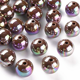 Honeyhandy Opaque Acrylic Beads, AB Color Plated, Round, Camel, 16x15mm, Hole: 2.8mm, about 220pcs/500g