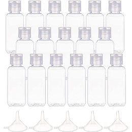 PET Flip Top Cap Squeeze Bottles, with Plastic Funnel Hopper and Chalkboard Sticker Labels, Clear, 9.35x3.25x3.25cm; Capacity: 50ml