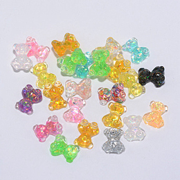 Bear Resin Cabochons, Nail Art Studs, with Glitter Powder, Nail Art Decoartion Accessories, Mixed Color, 10x6mm