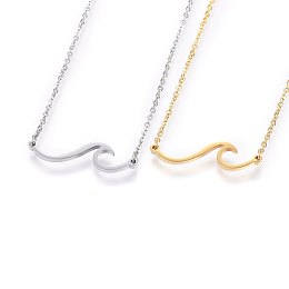 Honeyhandy 304 Stainless Steel Pendant Necklaces, with Cable Chains and Lobster Claw Clasps, Wave, Mixed Color, 18.11 inch(46cm), 1.5mm