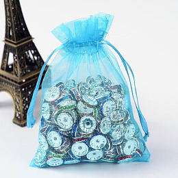 Honeyhandy Organza Gift Bags with Drawstring, Jewelry Pouches, Wedding Party Christmas Favor Gift Bags, Deep Sky Blue, 12x9cm