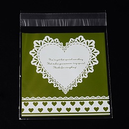 Honeyhandy Rectangle OPP Cellophane Bags, with Heart Pattern, Green Yellow, 14x9.9cm, Unilateral Thickness: 0.035mm, Inner Measure: 11x9.9cm, about 95~100pcs/bag