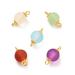 Honeyhandy Transparent Frosted Glass Links, with Golden Tone Alloy Flower Daisy Spacer Beads and Brass Findings, Round, Mixed Color, 16x8x8mm, Hole: 2mm