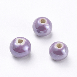 Honeyhandy Handmade Porcelain Beads, Pearlized, Round, Medium Orchid, 12mm, Hole: 2~3mm