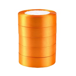 Honeyhandy Single Face Satin Ribbon, Polyester Ribbon, Orange, 1 inch(25mm) wide, 25yards/roll(22.86m/roll), 5rolls/group, 125yards/group(114.3m/group)