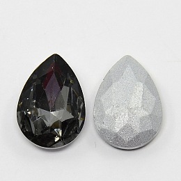 Honeyhandy Glass Pointed Back Rhinestone, Back Plated, Faceted, Teardrop, Gray, 18x13x6mm