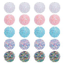 ARRICRAFT 20Pcs 5 Colors Acrylic Beads, Glitter Beads,with Sequins/Paillette, Round, Mixed Color, 19.5~20x19mm, Hole: 2.5mm, 4pcs/color