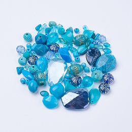 Honeyhandy Acrylic Beads, Mixed Shapes, Teal, 5.5~28x6~20x3~11mm, Hole: 1~5mm