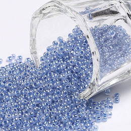 Honeyhandy 12/0 Grade A Round Glass Seed Beads, Ceylon, Cornflower Blue, 2x1.5mm, Hole: 0.7mm, about 48500pcs/pound