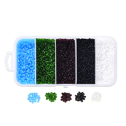 Arricraft 6000Pcs 5 Colors Frosted Opaque Glass Seed Beads, Round, Mixed Color, 2x1~2mm, hole: 0.5~1mm, 1200pcs/colors, 6000pcs/box