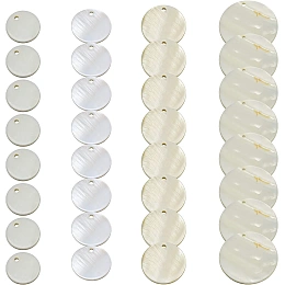 SUNNYCLUE 1 Box 32Pcs 4 Size Natural Freshwater Shell Pendants Flat Round Charms Ocean Cabochons Beads with Hole for Earrings Bracelets Necklaces Making Crafts Accessories