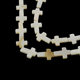 Honeyhandy Cross Natural Sea Shell Beads Strands, 16~17x11~12x2.5mm, Hole: 0.5mm, about 23pcs/strand, 14.9 inch