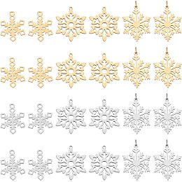 DICOSMETIC 24pcs 3 Styles Golden and Stainless Steel Color Christmas Snowflake Charms Winter Snow Charms Xmas Holiday Pendants for Bracelet Necklace Jewelry Making,Hole:1.4-3mm