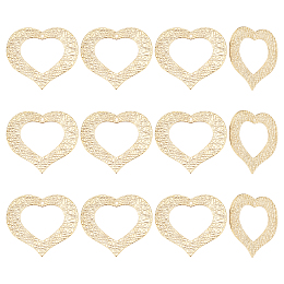 DICOSMETIC 12Pcs Stainless Steel Flat Textured Pendants Hollow Heart Charms Pendant in Gold Color for Earrings Necklace Jewelry Craft Making, Hole: 1.2mm