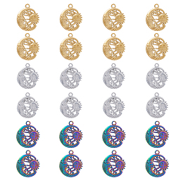 DICOSMETIC 24Pcs 3 Colors 304 Stainless Steel Pendants, Moon with Sun, Mixed Color, 23.5x20x2.5mm, Hole: 2mm, 8pcs/color