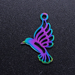 Honeyhandy Ion Plating(IP) 304 Stainless Steel Pendants, Bird, Rainbow Color, 18.5x12x1mm, Hole: 1.5mm