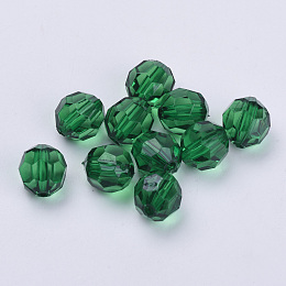 Honeyhandy Transparent Acrylic Beads, Faceted, Round, Dark Green, 8x7mm, Hole: 1.5mm, about 1810pcs/500g