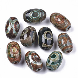 Honeyhandy Tibetan Style dZi Beads, Natural Agate Beads, Dyed & Heated, Oval, 3-Eye, 19~23x14~15mm, Hole: 1.6~2mm