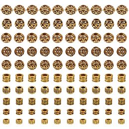 NBEADS 100 Pcs 10 Styles Golden Spacer Beads, Tibetan Style Alloy Beads, Large Hole Antique Metal Beads for Bracelet Necklace Making Supplies