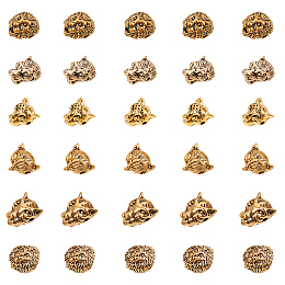 PandaHall Elite 30 PCS 6 Styles Antique Gold Alloy Leopard Tiger Lion Fox Head Beads Connector Charm Beads for Bracelet Necklace Earrings Jewelry Making Crafts