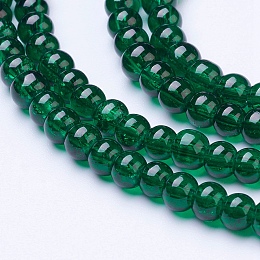 Honeyhandy 1 Strand Dark Green Transparent Crackle Glass Round Beads Strands, 4mm, Hole: 1.1~1.3mm, about 200pcs/strand, 31.4 inch