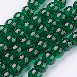 Honeyhandy 1Strand Dark Green Transparent Crackle Glass Round Beads Strands, 6mm, Hole: 1.3~1.6mm, about 133pcs/strand, 31.4 inch